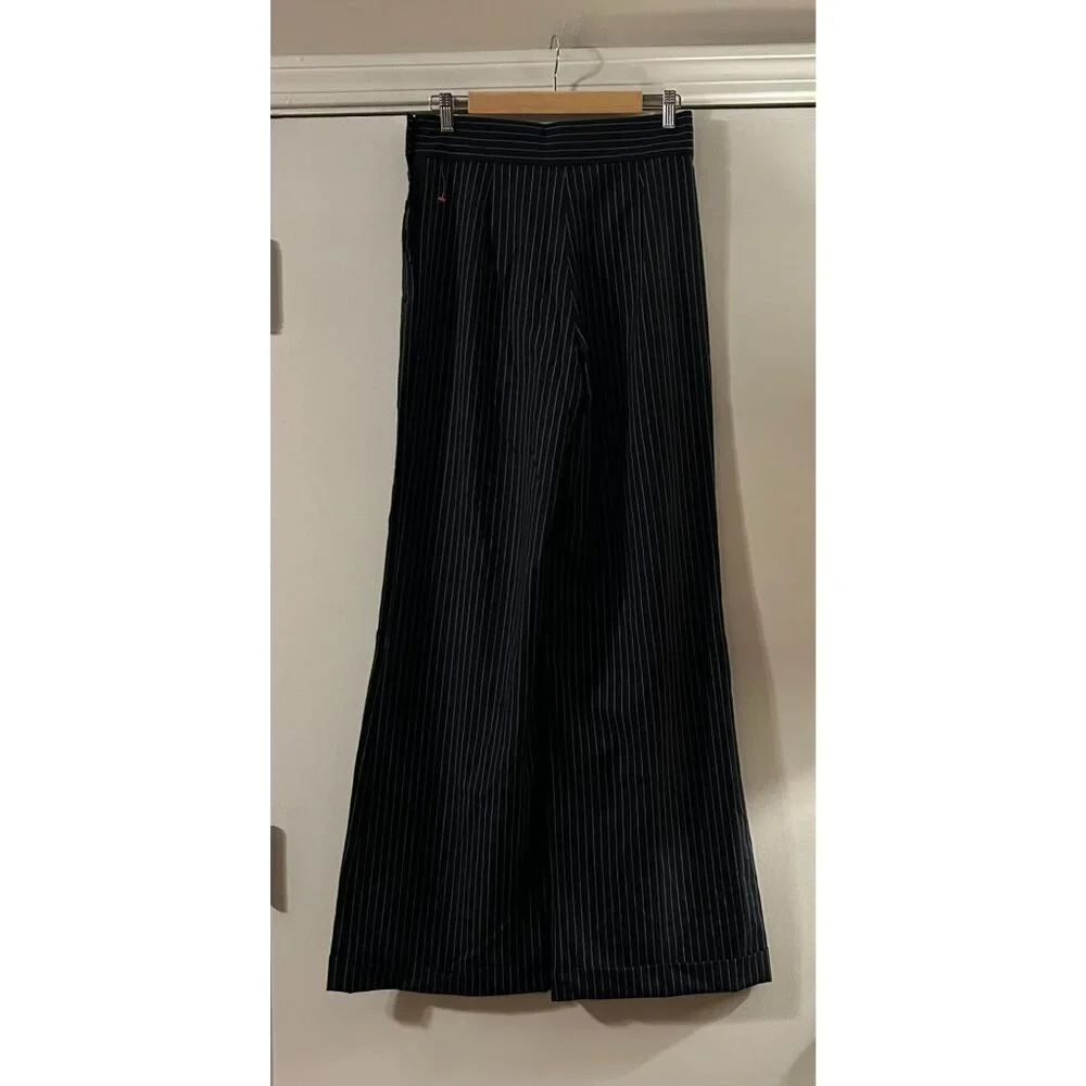 NWT $698 Ralph Lauren Black Label Wool Wide Leg Pinstriped Pants Navy Size 8 - Picture 3 of 5